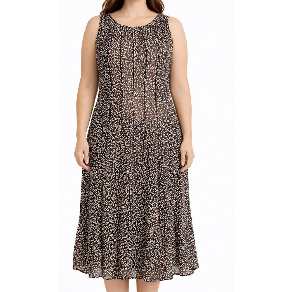Z Studio Pleated Midi Dress Size 14 Black Cream Geometric Sleeveless Flowy Y2K